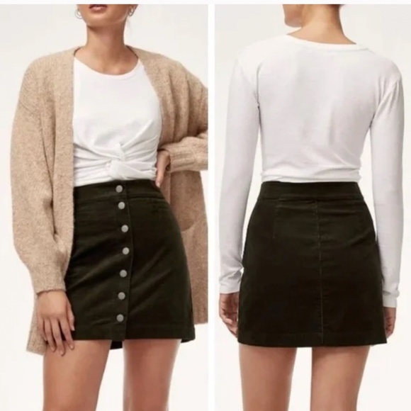 Aritzia Wilfred Free Karmen Corduroy Buttonup Mini Skirt Sie 2 - Picture 1 of 8